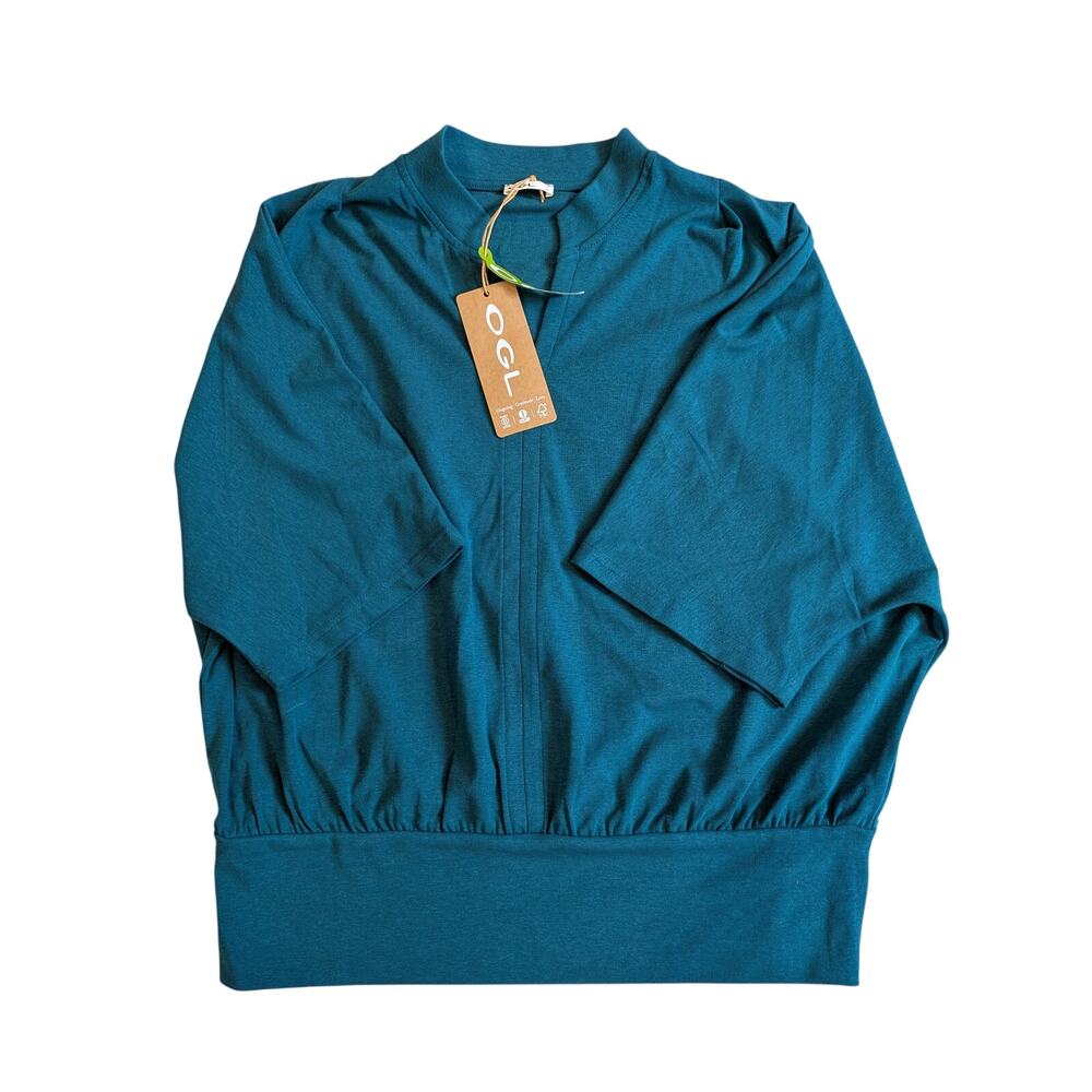 OGL Stand Collar V-Neck Short Sleeve Top